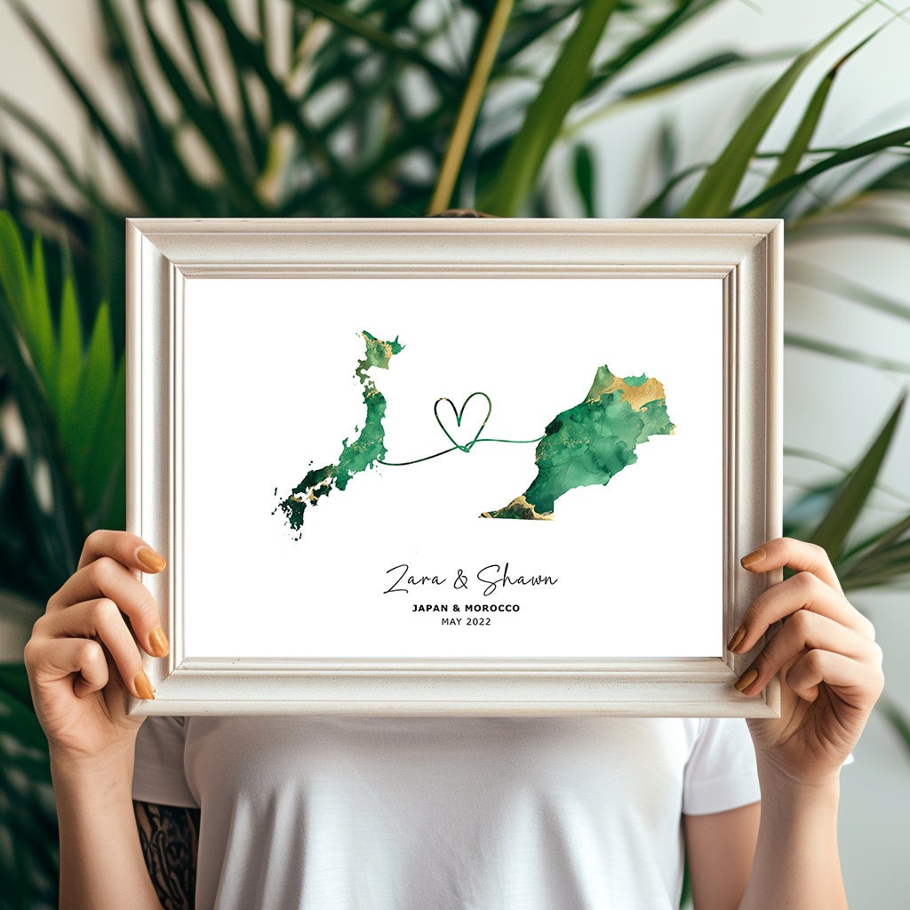 Personalised Map Wall Decor, Any Two Countries, Custom Map Print, Country to Country Wall Art, Fathers Day Gift, World Map