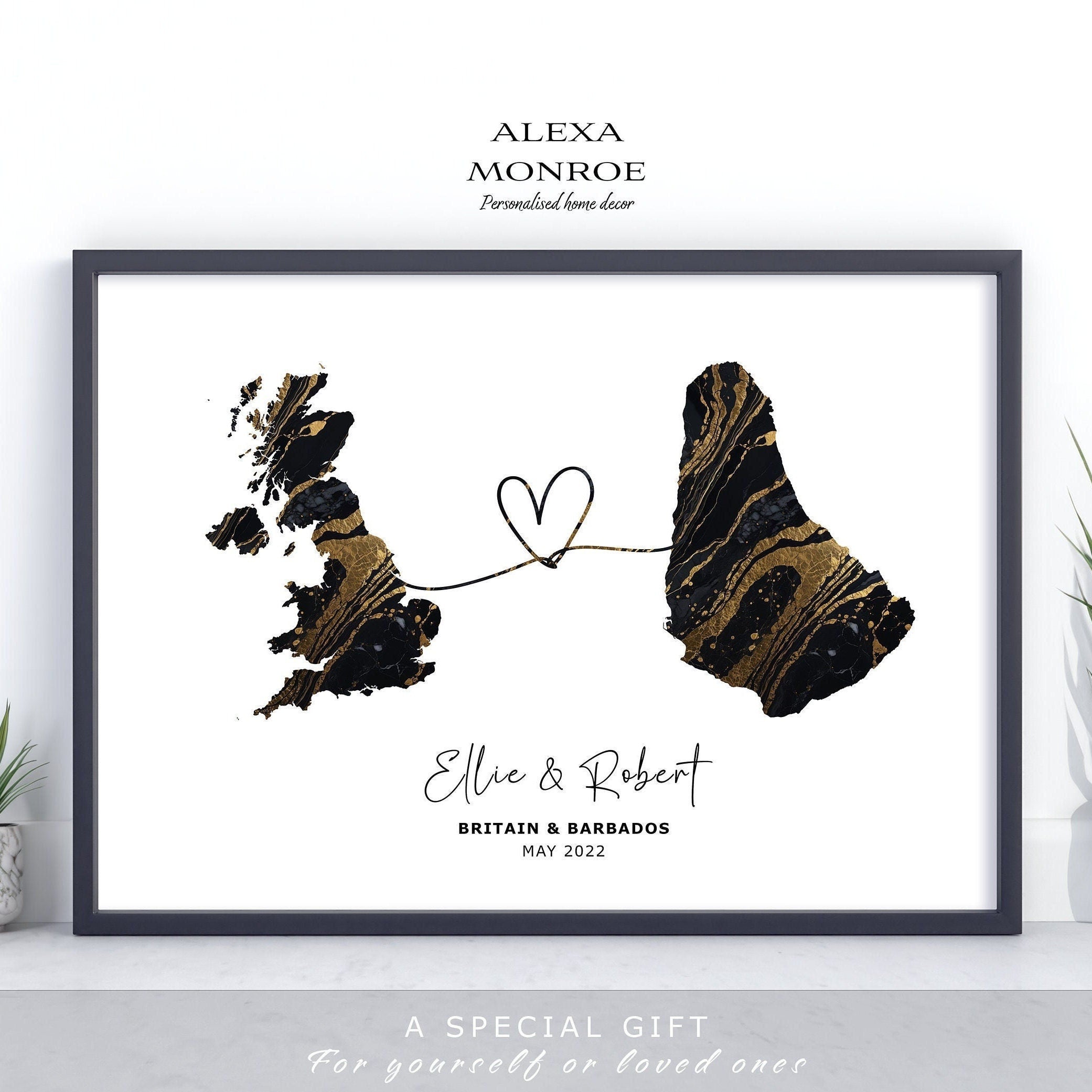 Personalised Map Wall Decor, Any Two Countries, Custom Map Print, Country to Country Wall Art, Fathers Day Gift, World Map
