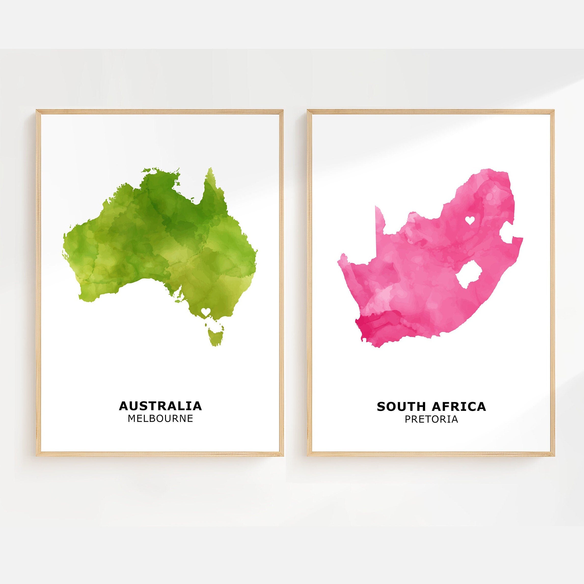 Personalized Maps - Custom Map Print, Set of 2 Any Two Countries, Home Decor Wall Art, New Home Country Gift, Fathers Day Gift - Digital File