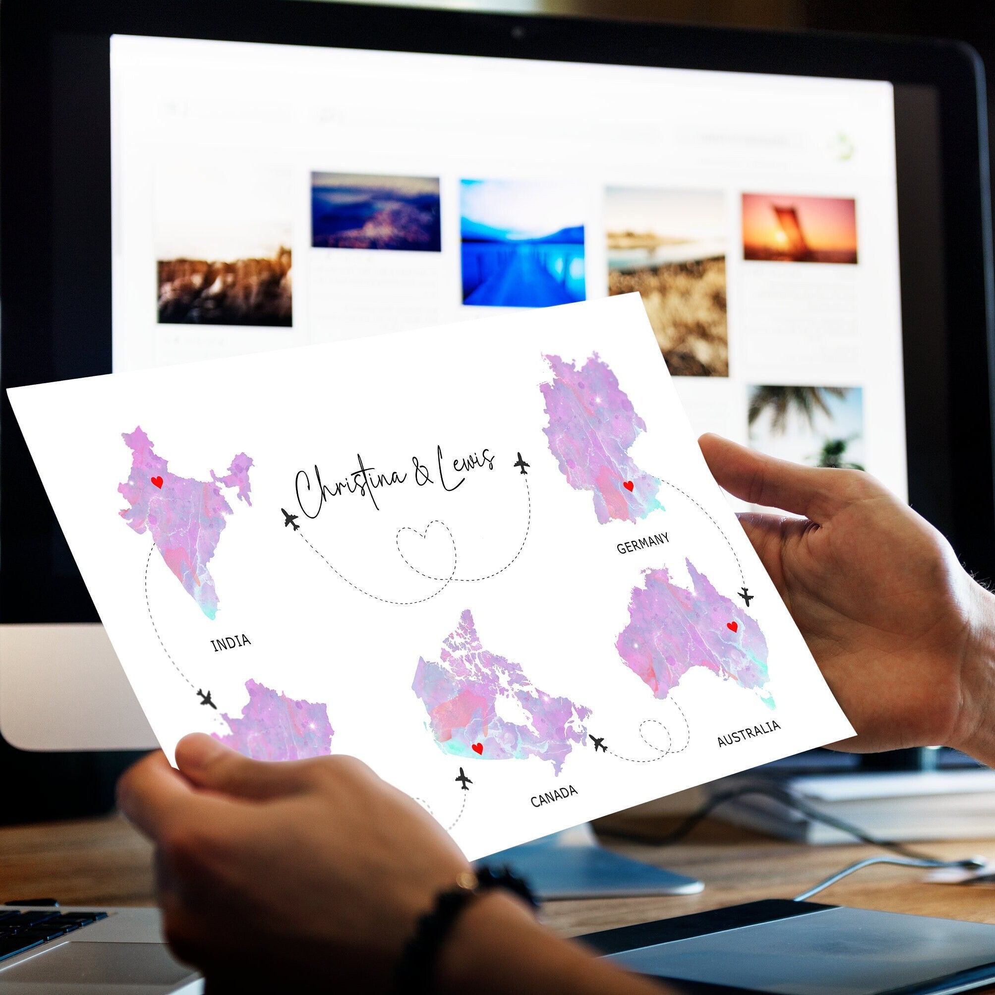 Watercolour Map Print - Up to Any 5 Countries, Custom Map Wall Art, New Home Gift, Travel Gift, Office Decoration DIGITAL COPY