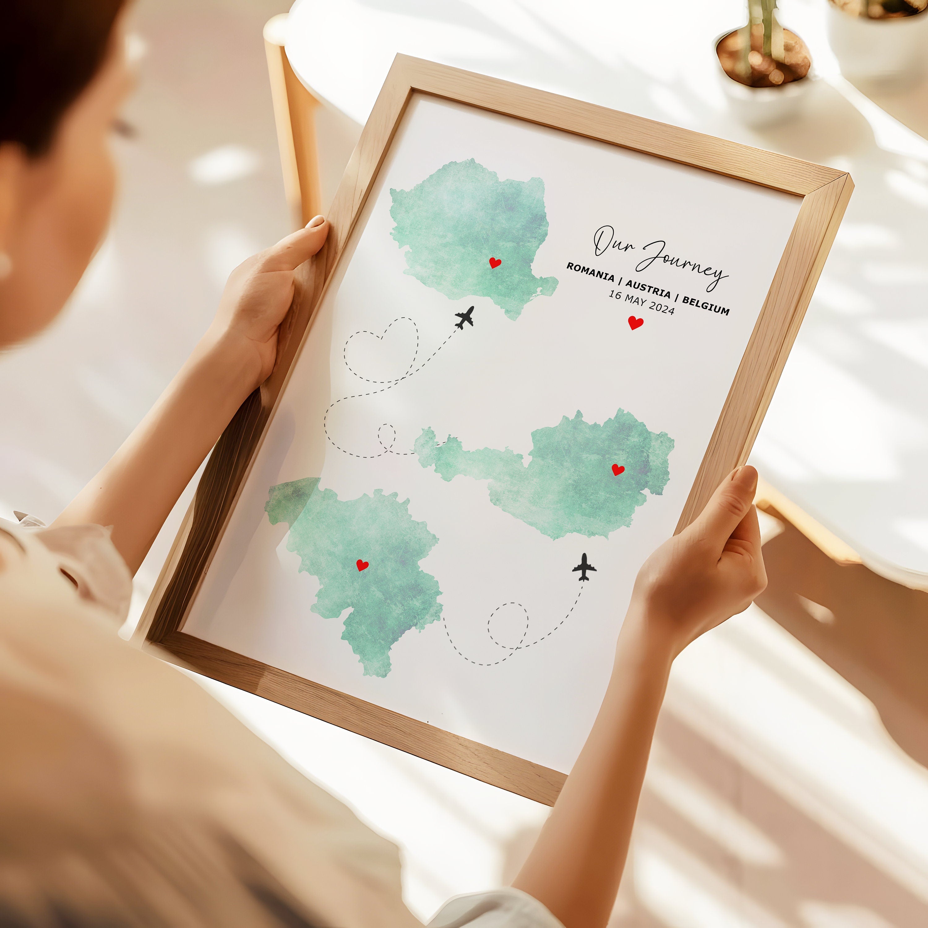 Personalised Map Print - Any Three Countries, Custom Map Wall Art, New Home Gift, Travel Gift, Office Decoration