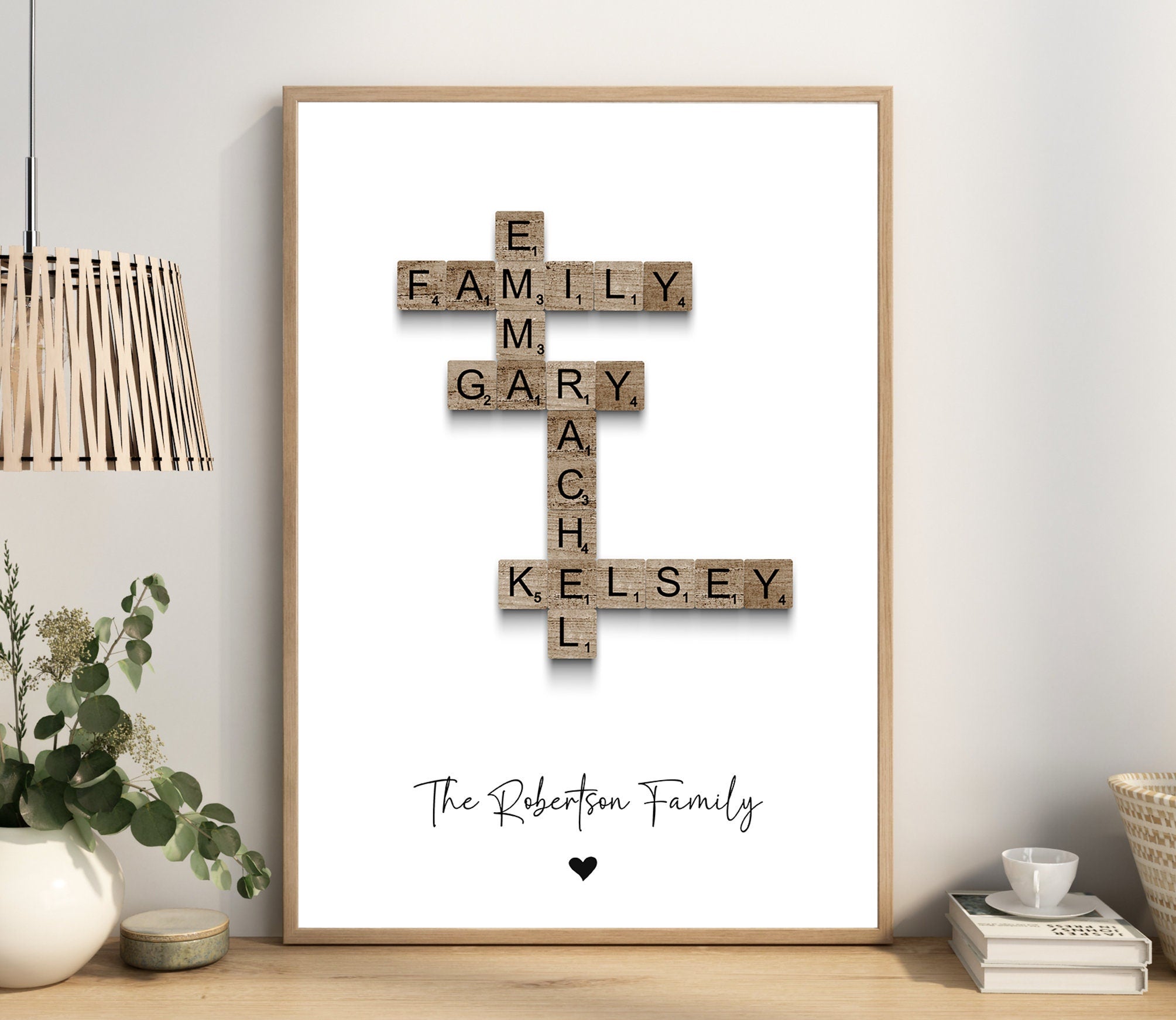 Custom Scrabble Print, Personalized Letter Tile Family Wall Art, Retirement Gift, Family Gift, Mum Dad Gran Gift, Birthday Gift
