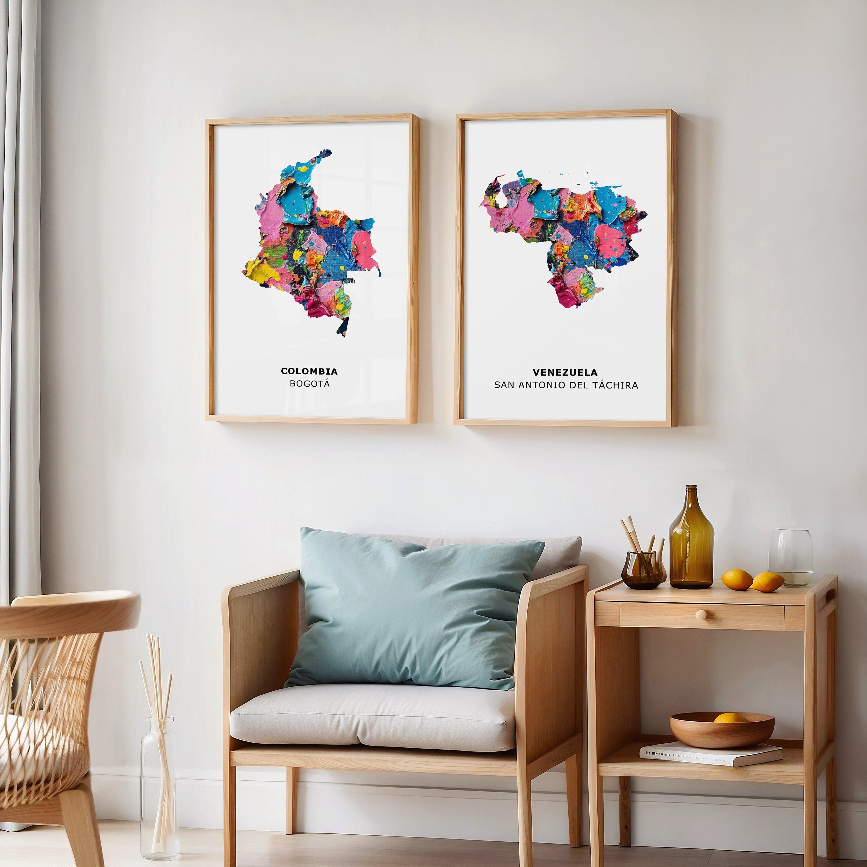 Set of 2 Paint & Texture Effect Maps - Choose Any Two Countries, Custom Map Wall Art Print, New Home Gift, Fathers Day - Digital File