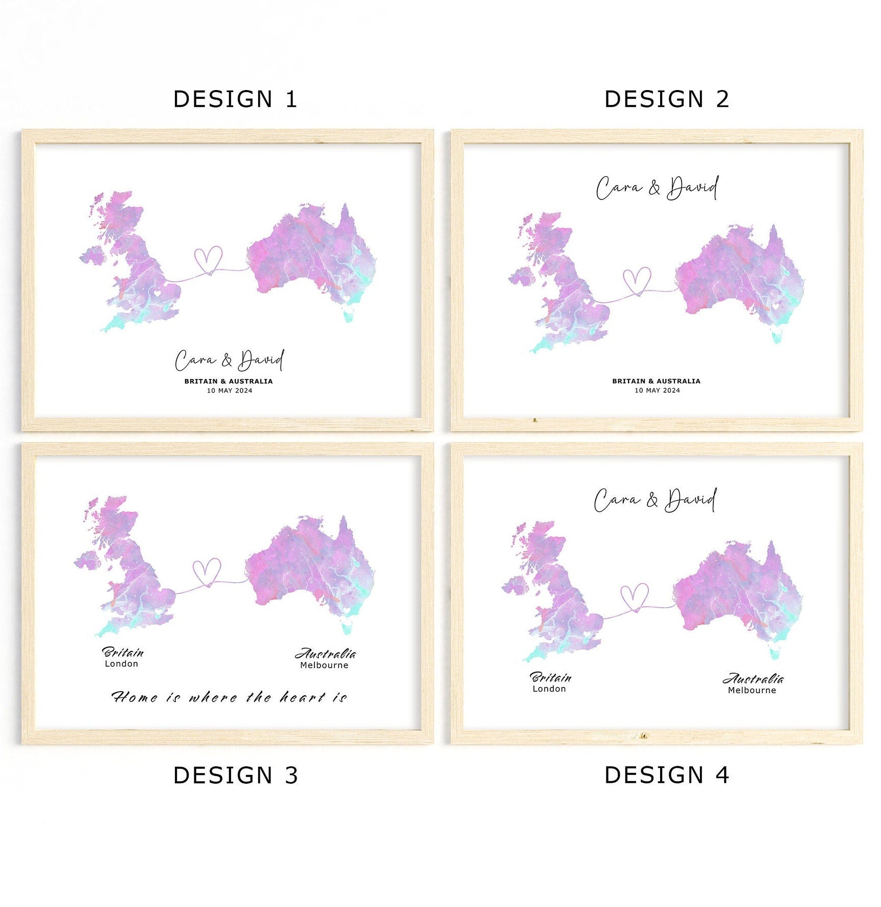 Personalised Map Wall Print - Any Two Countries, Custom Map Decor, Country to Country Wall Art Print, Gift for him, Travel Gift