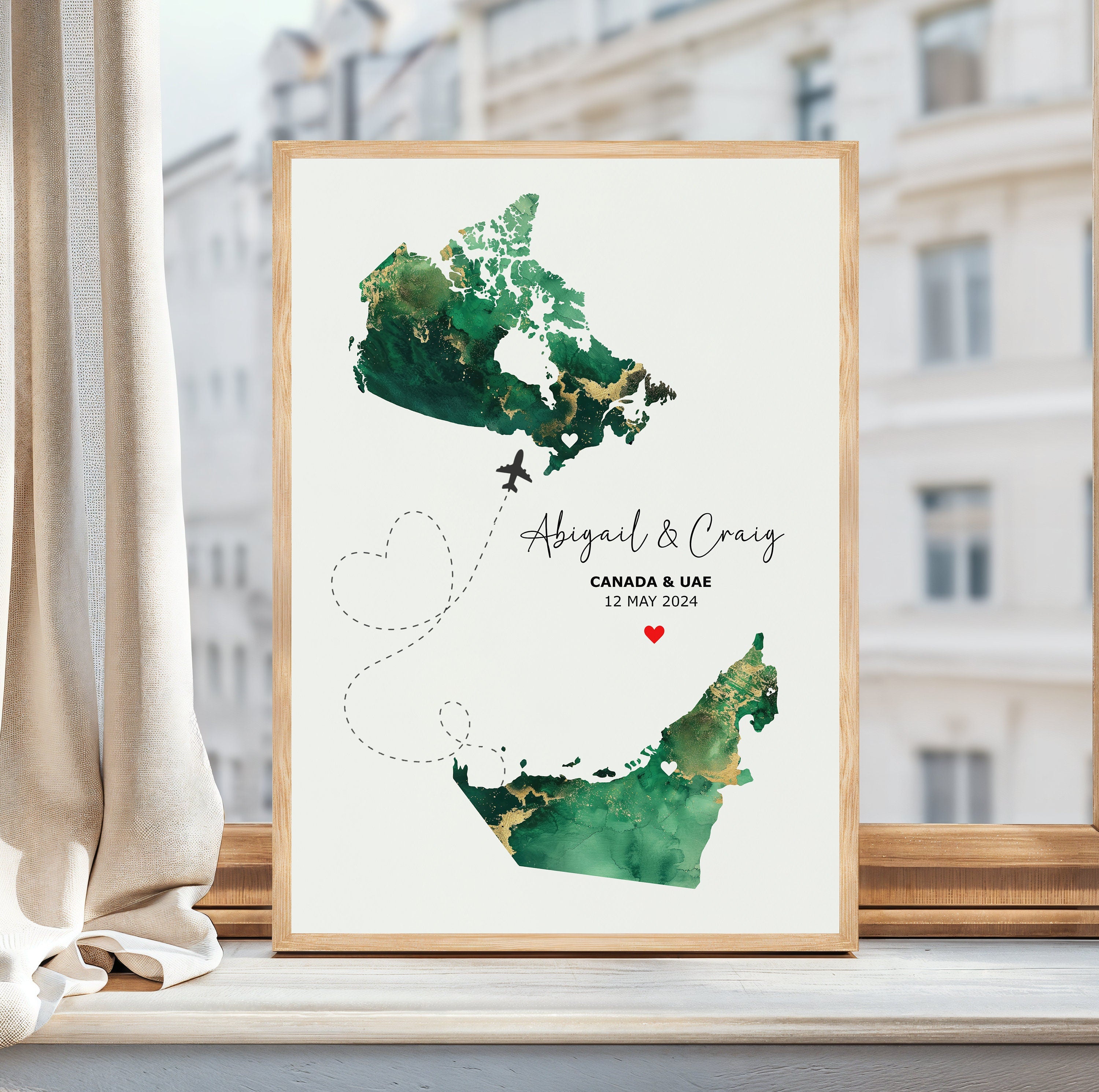 Custom Map Print - Select two countries - Personalised Map Art - Perfect Travel Gift - Digital File