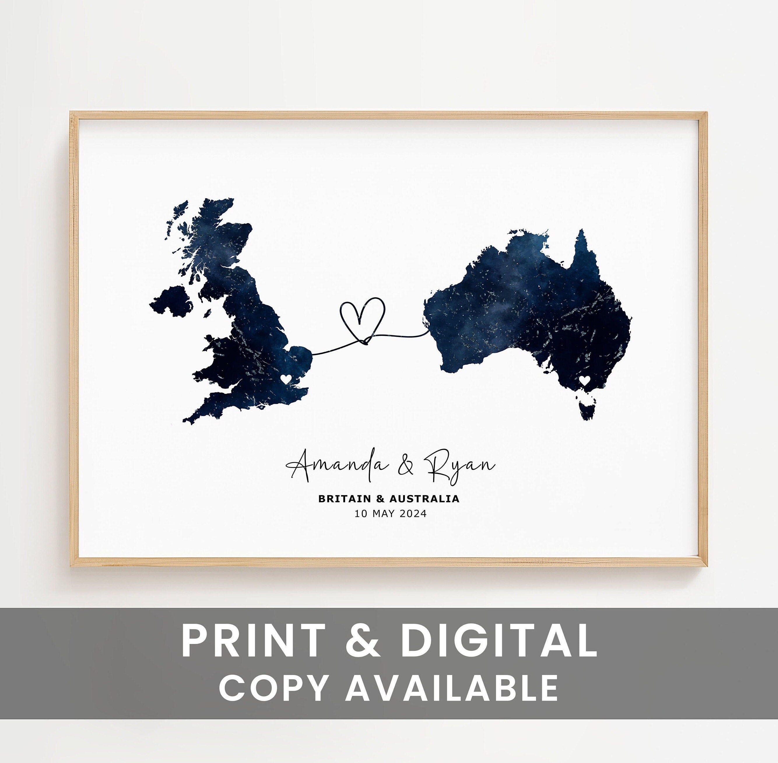 Customised Map Print Personalized Wall Art Poster, Unique Gift Idea, Map Print, Country to Country,