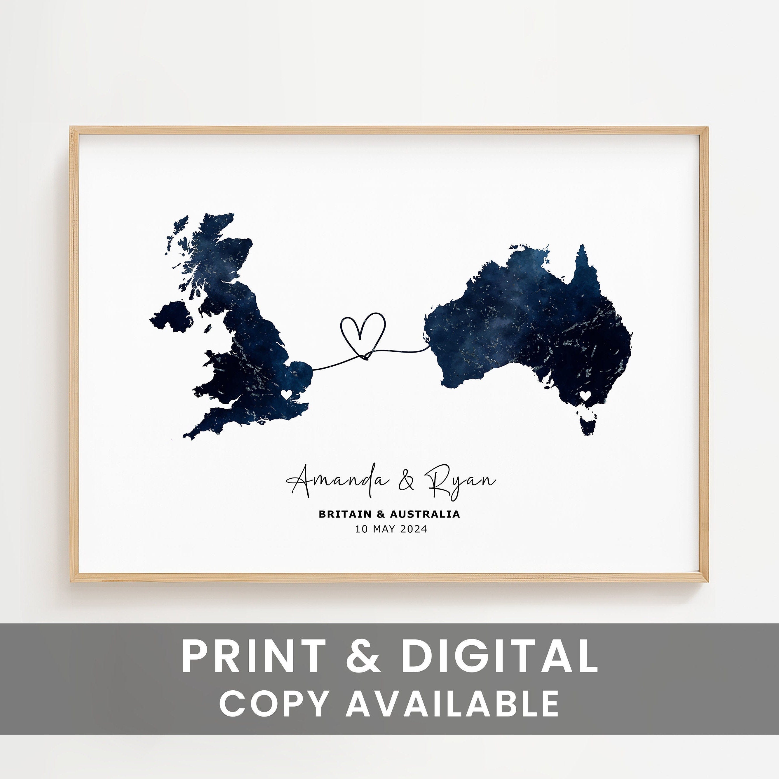 Customised Map Print Personalized Wall Art Poster, Unique Gift Idea, Map Print, Country to Country - Digital File