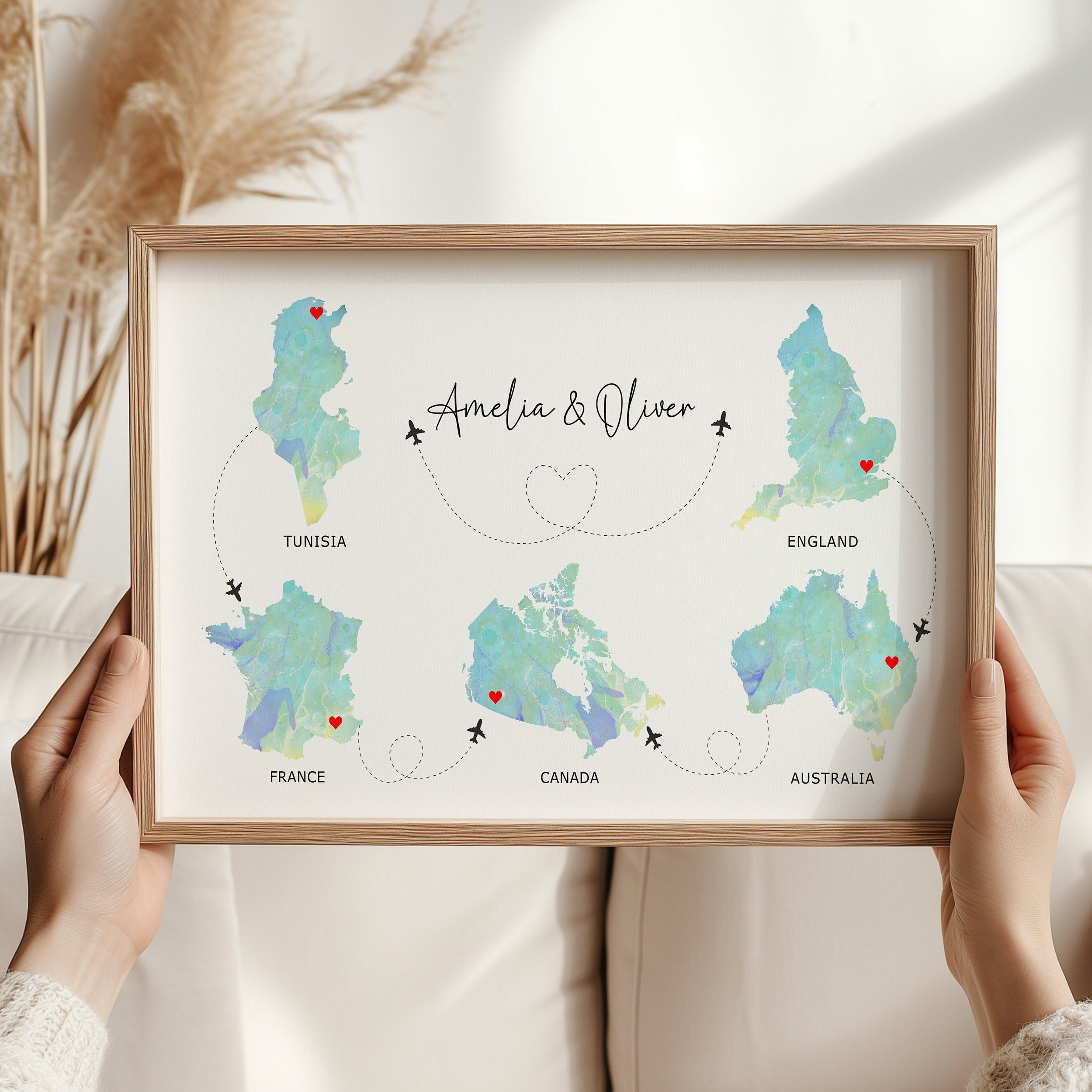 Watercolour Map Print - Up to Any 5 Countries, Custom Map Wall Art, New Home Gift, Travel Gift, Office Decoration DIGITAL COPY
