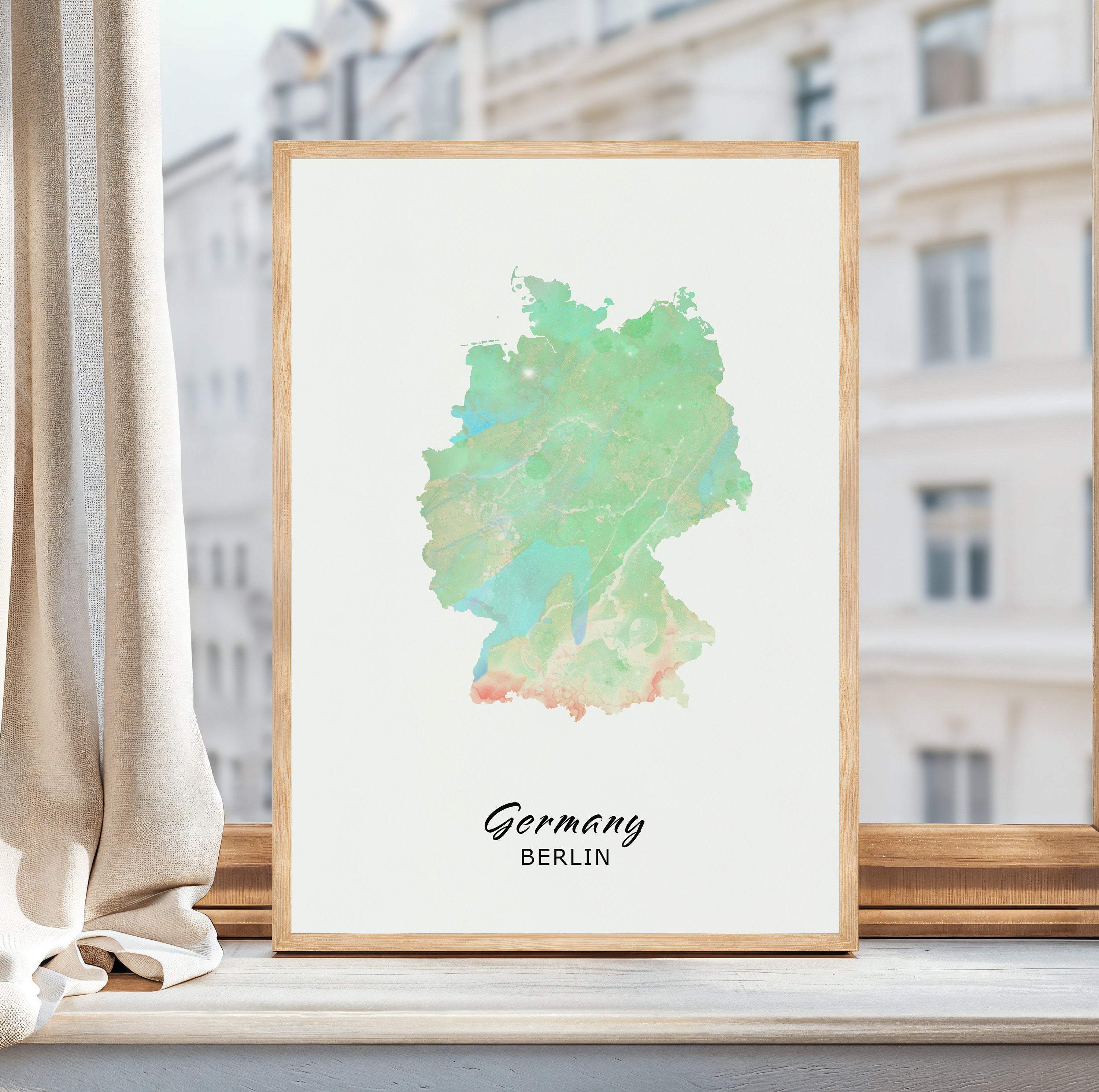 Custom watercolour Map Print - Any Country, Wall Art Map Print, Custom Map Poster, New Home Gift, Fathers Day Gift, Moving Country Gift