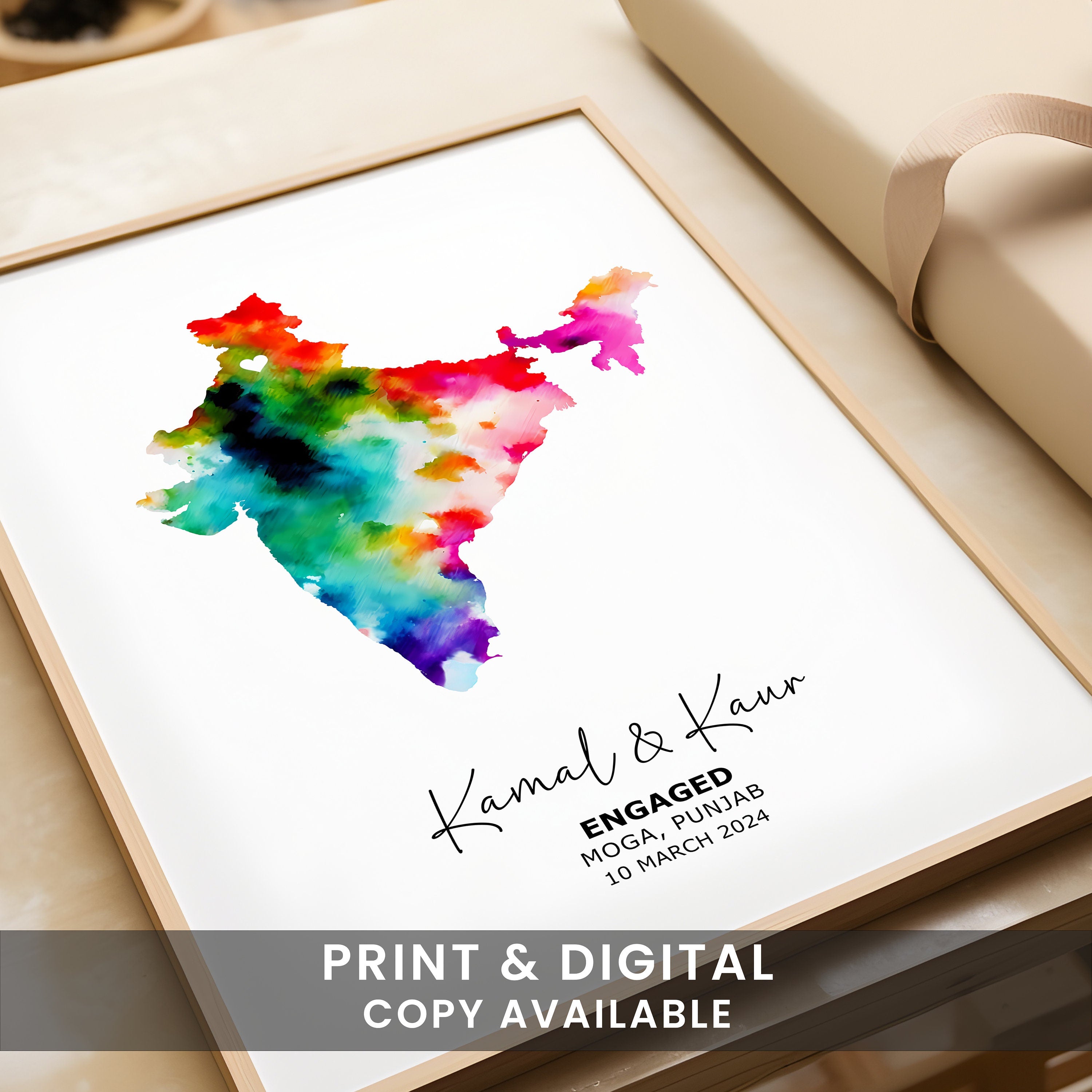 Gift for Newly Engaged Couple Print, Watercolour Map Print, Personalized Engaged Gift, Engagement Map Gift, Map Print, Wall art