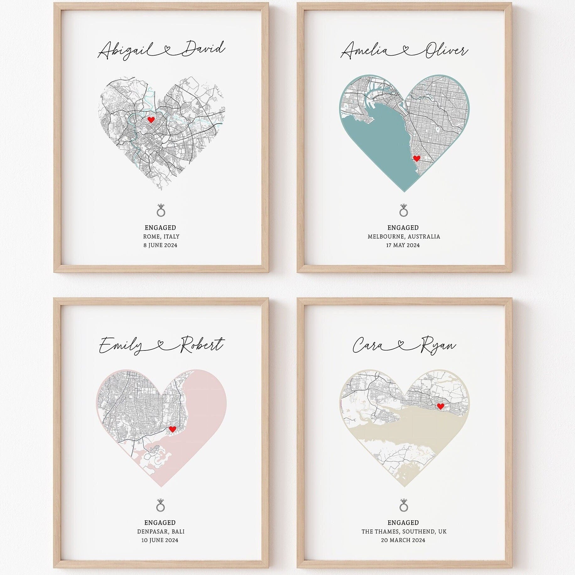 Engagement Gift, Gift For Engagement, Gift For Engaged Couple, Personalised Map Print, Engagement Gift For Her - Digital File
