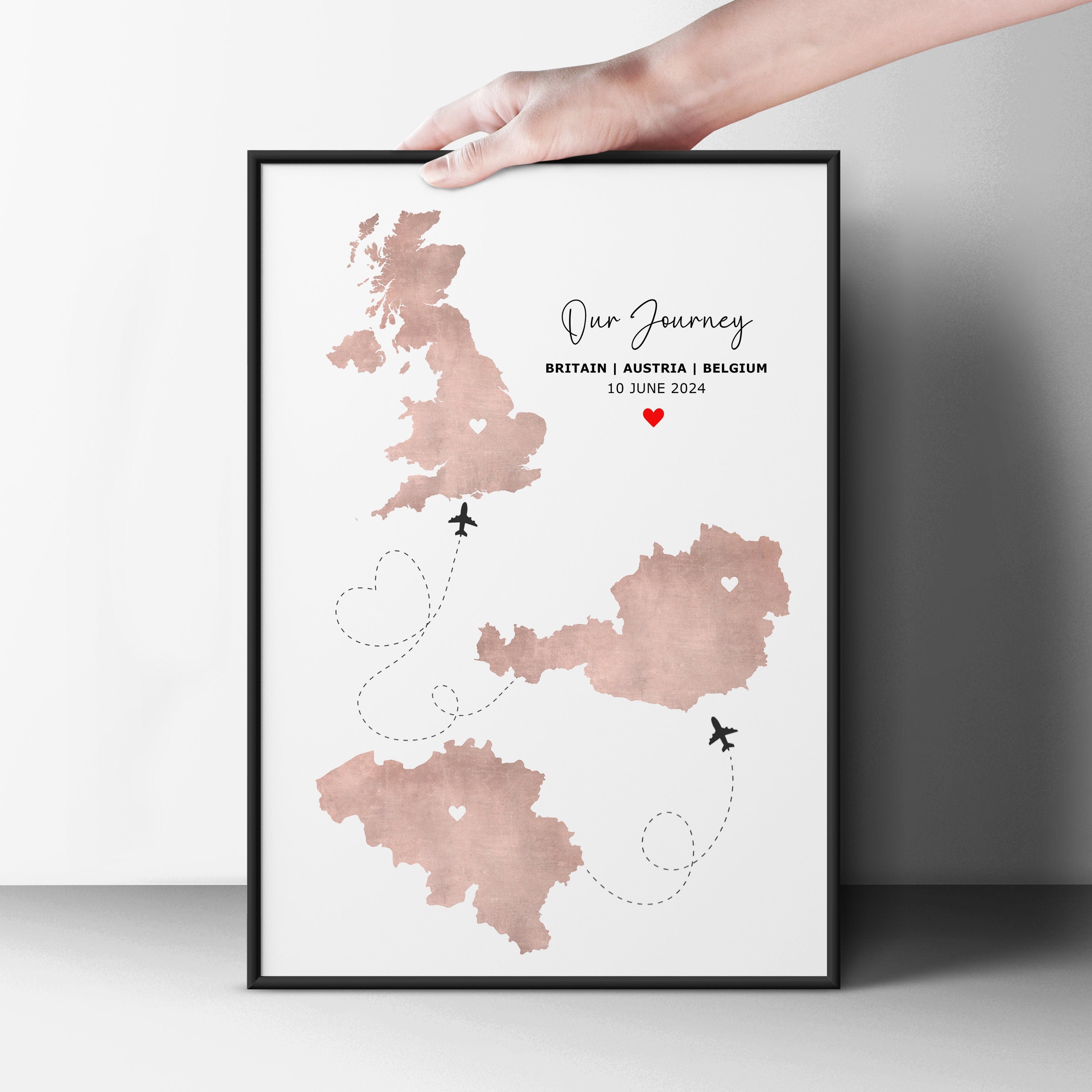 Personalised Map Print - Any Three Countries, Custom Map Wall Art, New Home Gift, Travel Gift, Office Decoration
