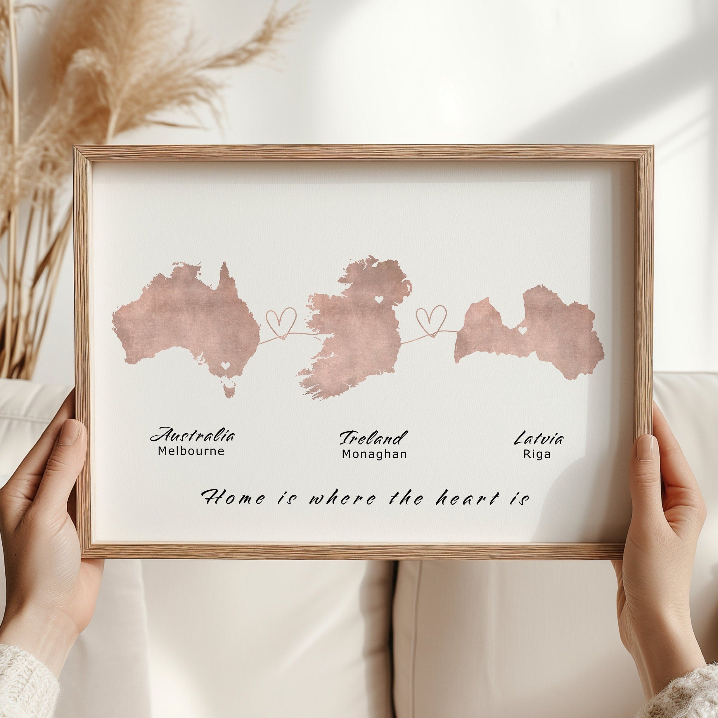 Personalised Map Wall Print - Any Three Countries, Custom Map Decor, Country to Country Wall Art Print, Gift for him, Travel Gift