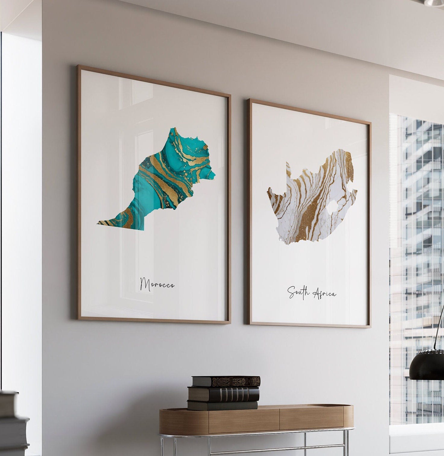 Set of 2 Custom Map Prints - Gold Edition, Any Two Countries, Personalised Map Wall Art, New Home Gift, Fathers Day Gift - Digital File