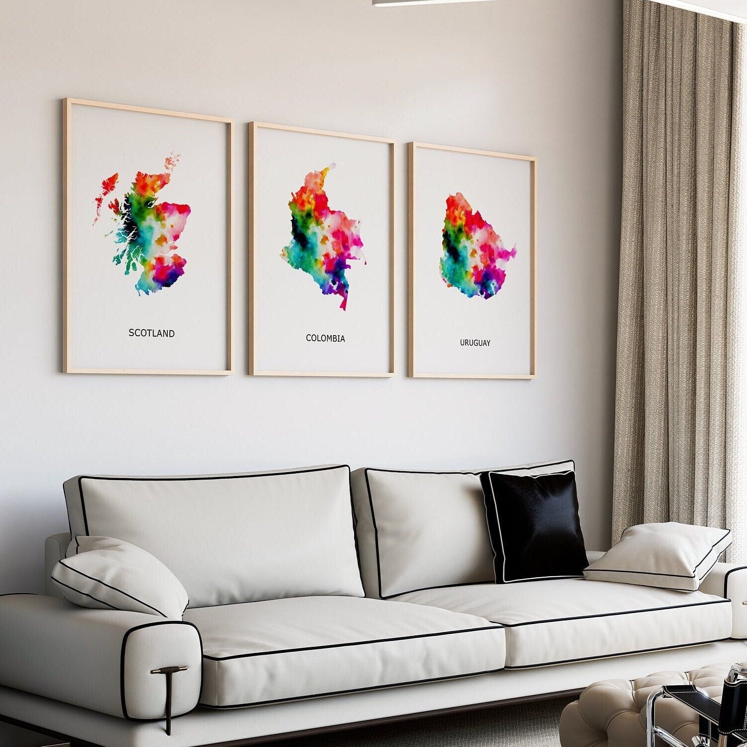 Set of 3 Personalized Map Prints - Any Three Countries, Custom Map Art, New Home Gift, Leaving Country Map Gift, Moving City - Digital File