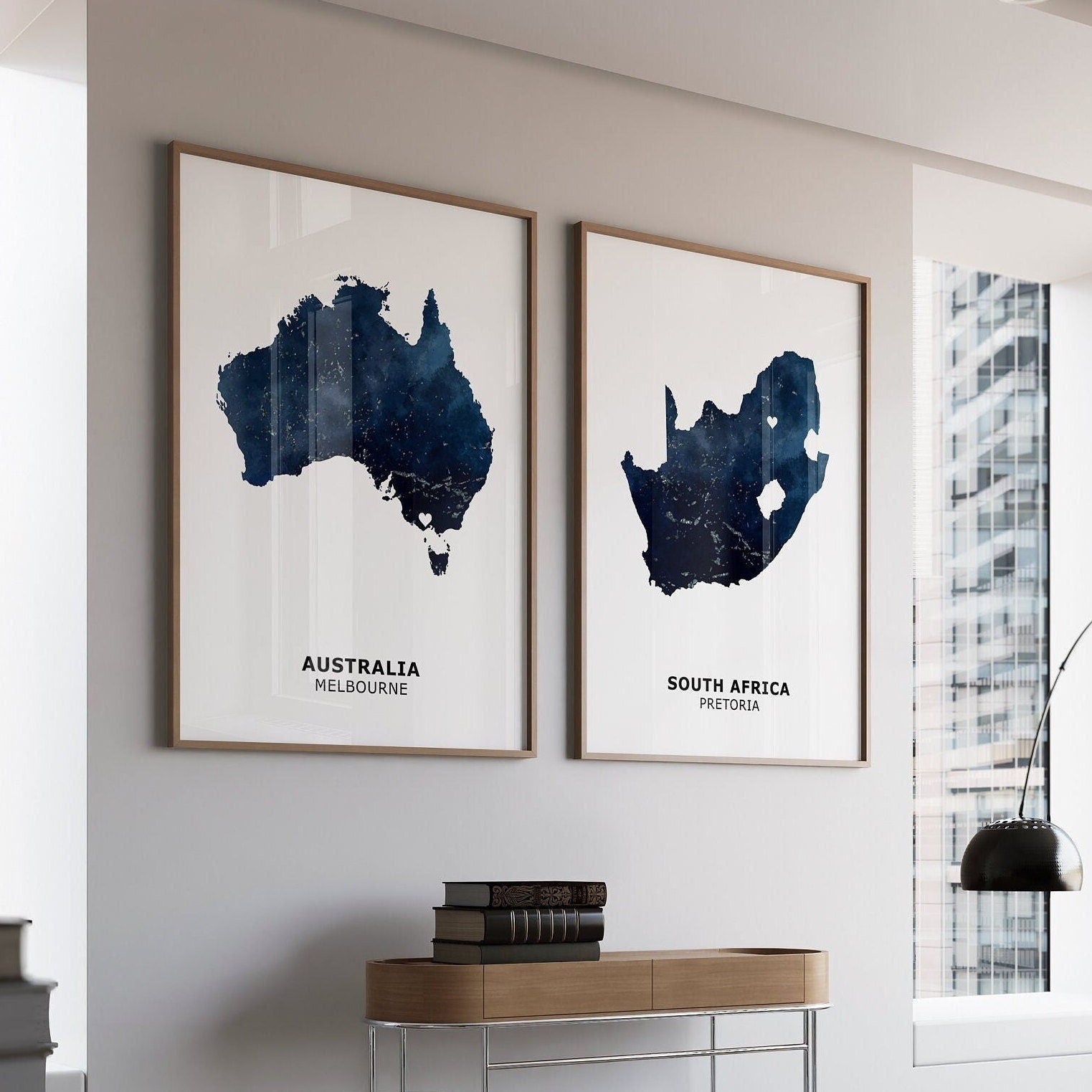 Personalised Map Print, Set of 2, Custom Watercolour Map Posters - Any Two Countries, Custom Map Wall Art, New Home Gift, Moving Gift