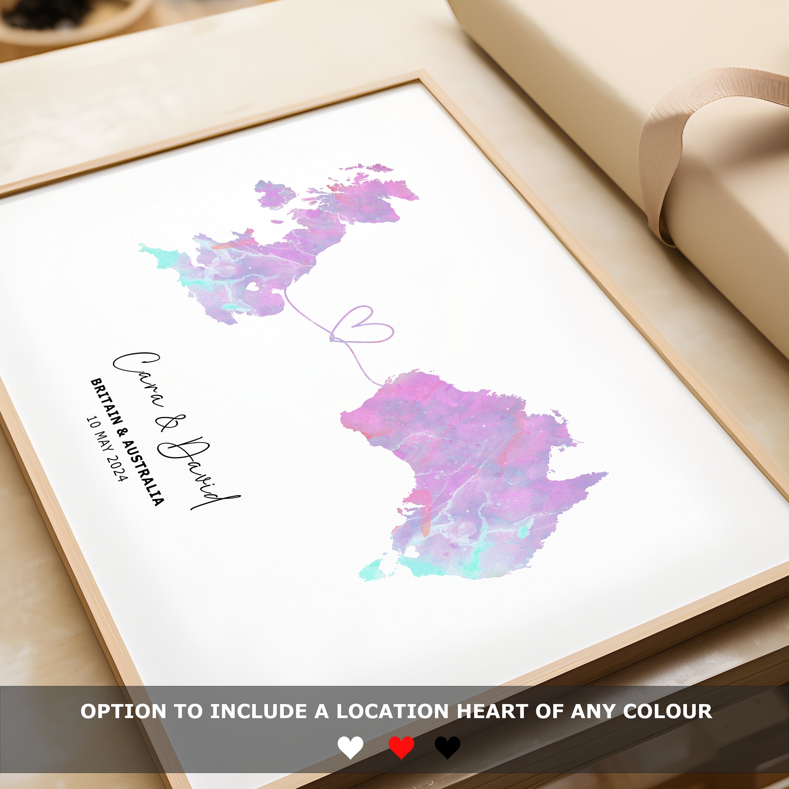 Personalised Map Wall Print - Any Two Countries, Custom Map Decor, Country to Country Wall Art Print, Gift for him, Travel Gift