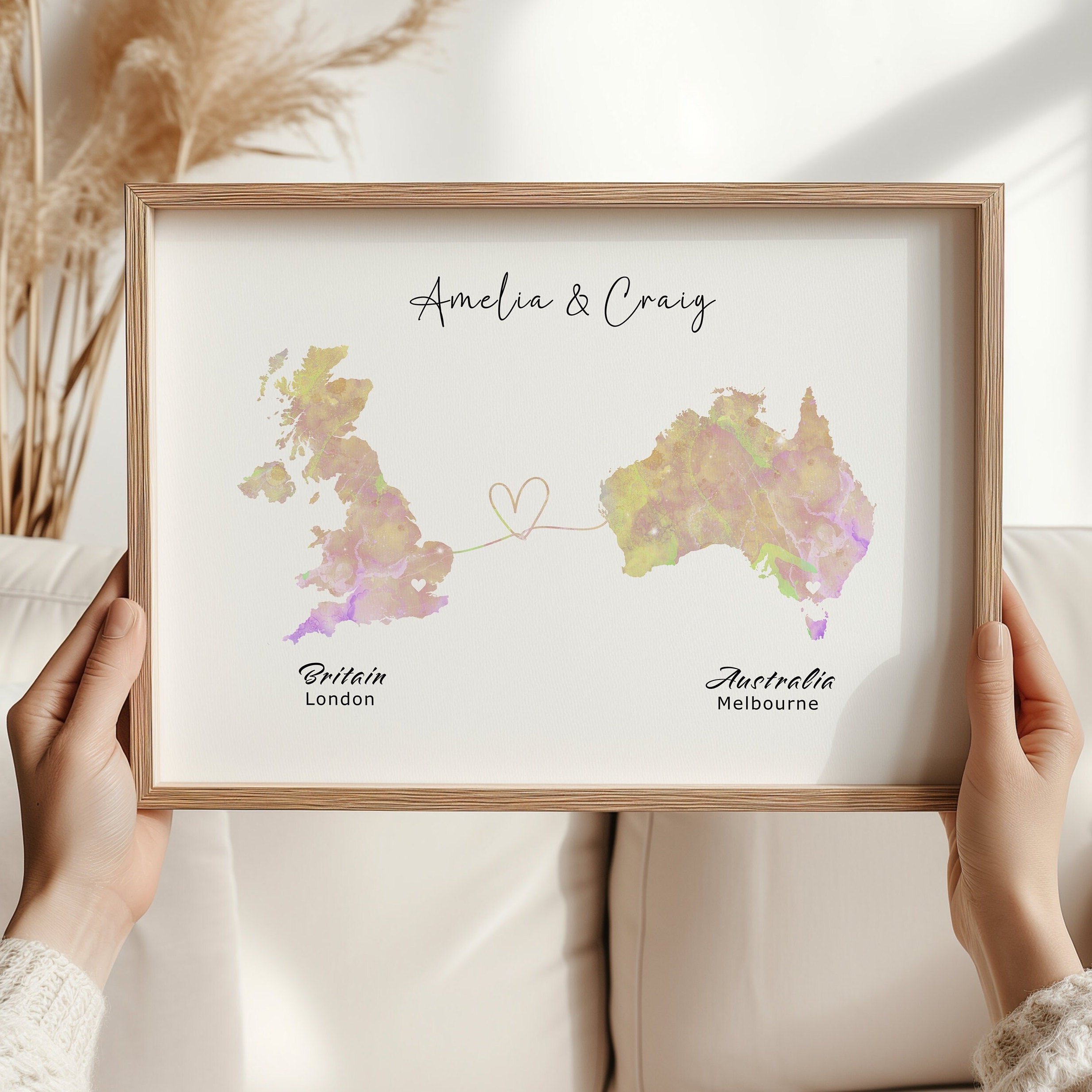 Custom Map Wall Art - Any Two Countries, Custom Map Decor, Country to Country, Leaving Gift, Gift for him, Travel Gift - Digital File
