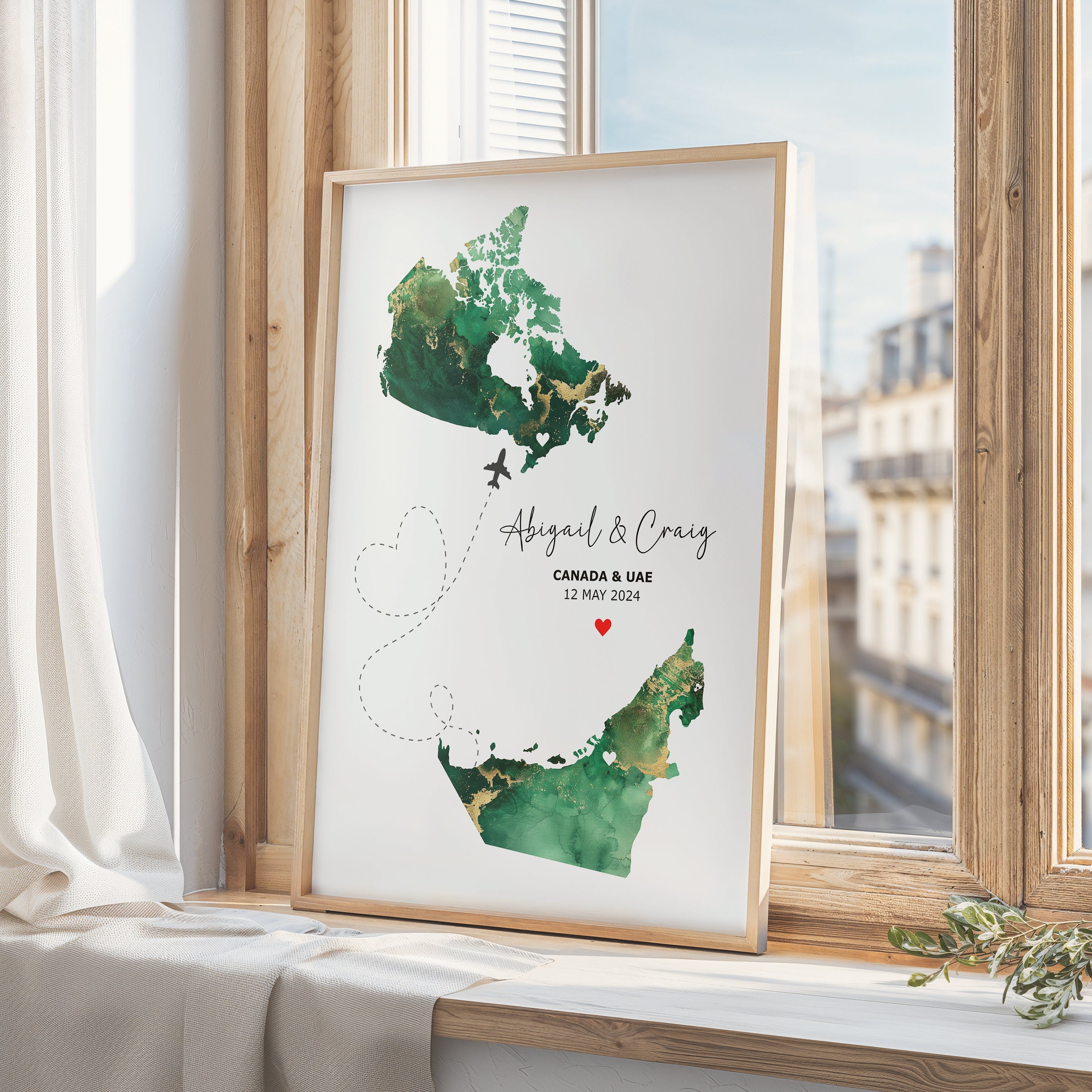 Custom Map Print - Select two countries - Personalised Map Art - Perfect Travel Gift - Digital File