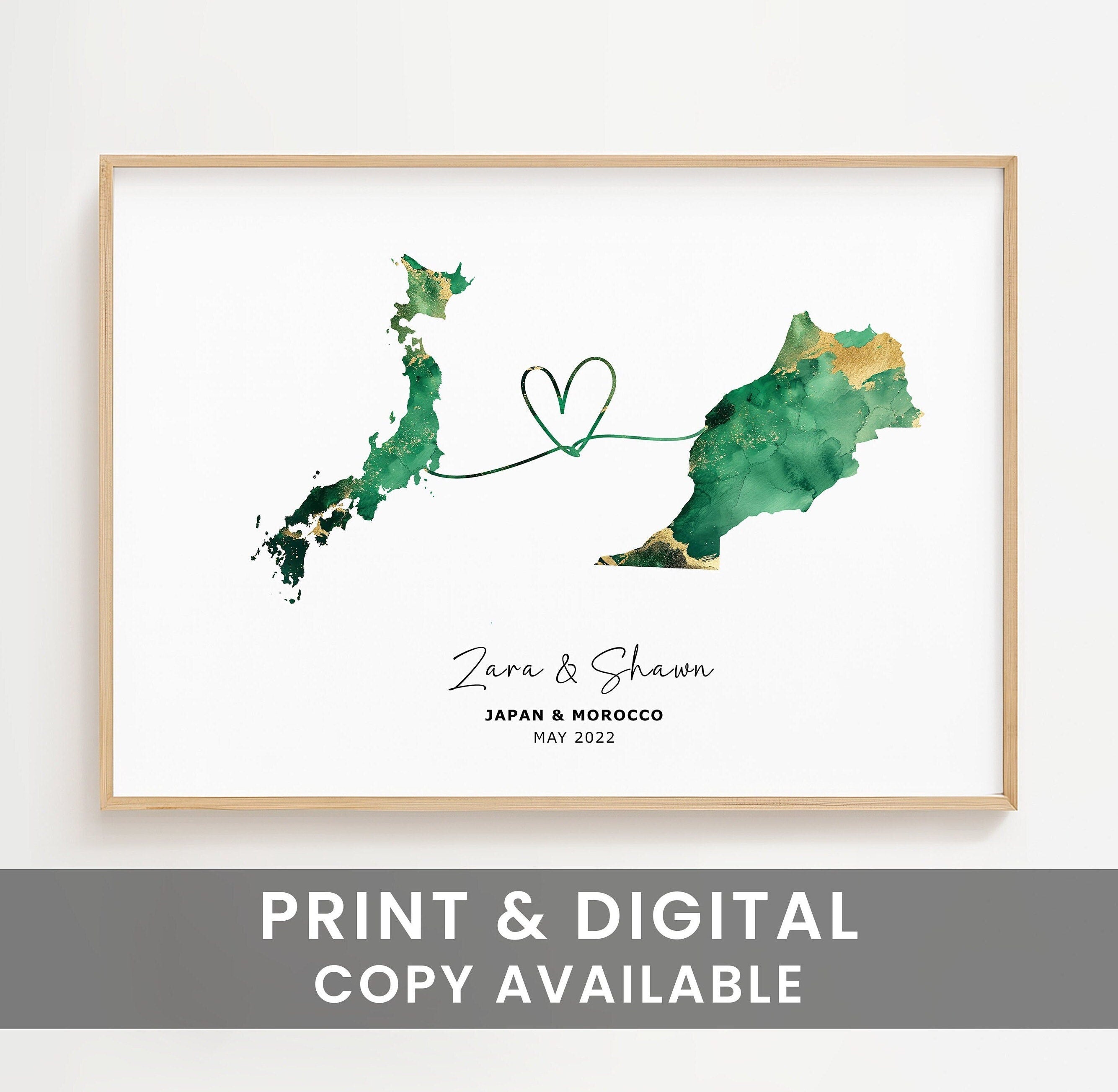 Personalised Map Wall Decor, Any Two Countries, Custom Map Print, Country to Country Wall Art, Fathers Day Gift, World Map