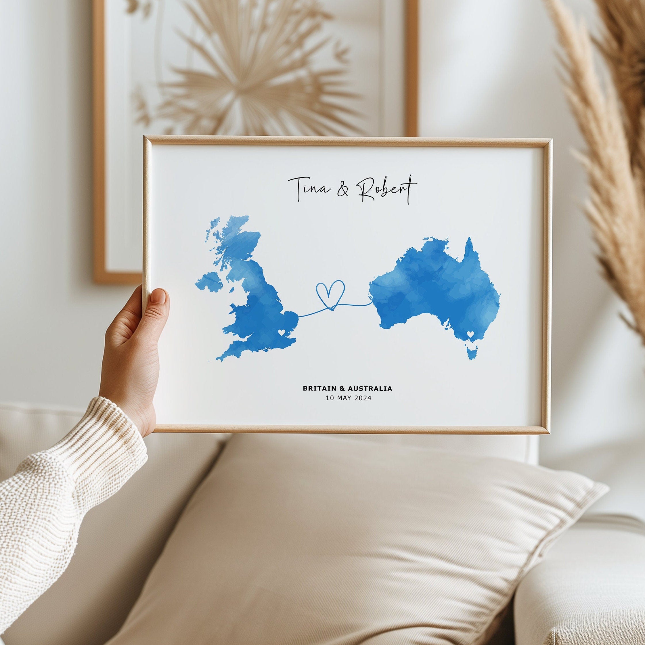 Customised Map Print Personalized Wall Art Poster, Unique Gift Idea, Map Print, Country to Country - Digital File