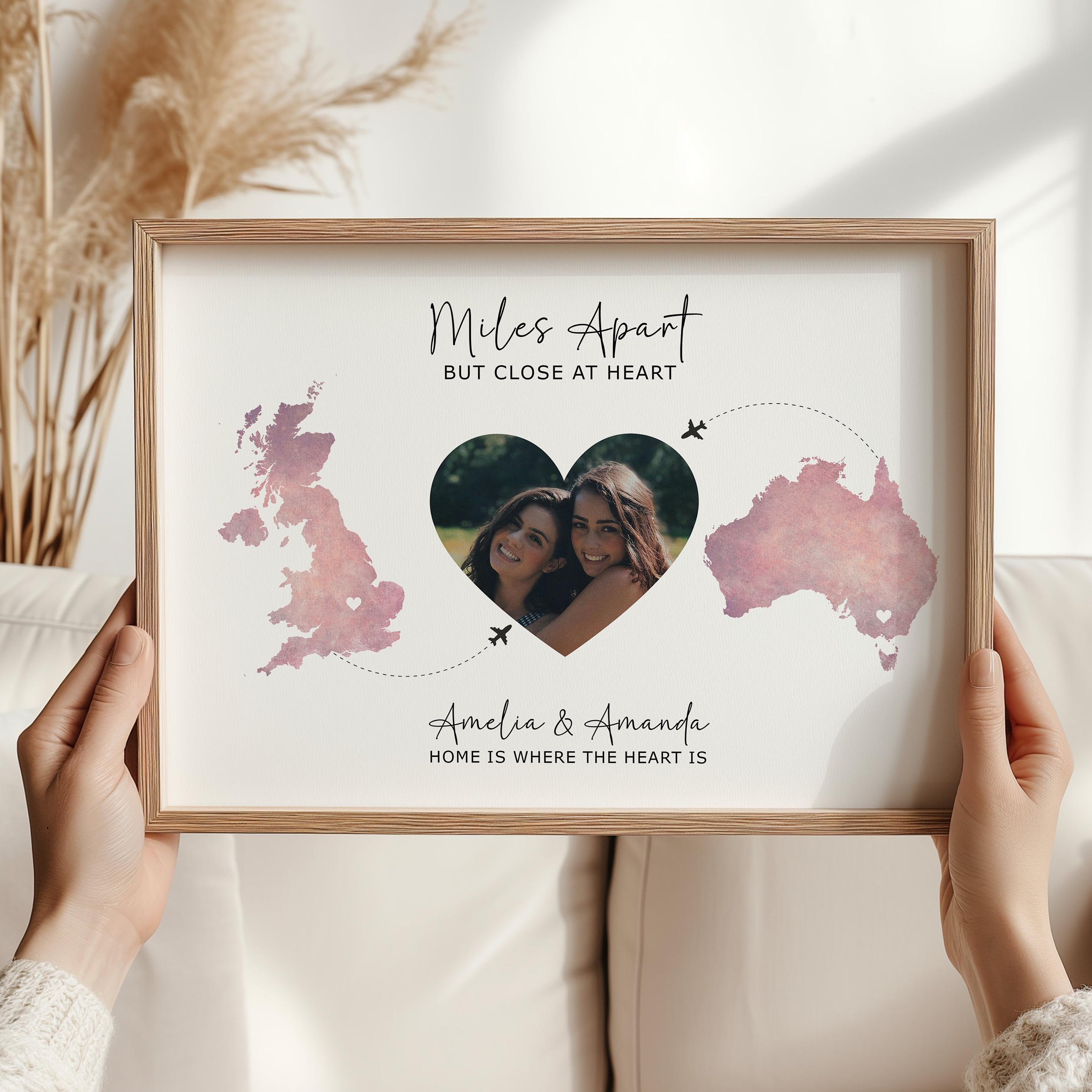 Family and Friends Long Distance Personalised Photo Gift, Moving Country, Going Away Present, Memorable Sentimental Friendship Keepsake Gift
