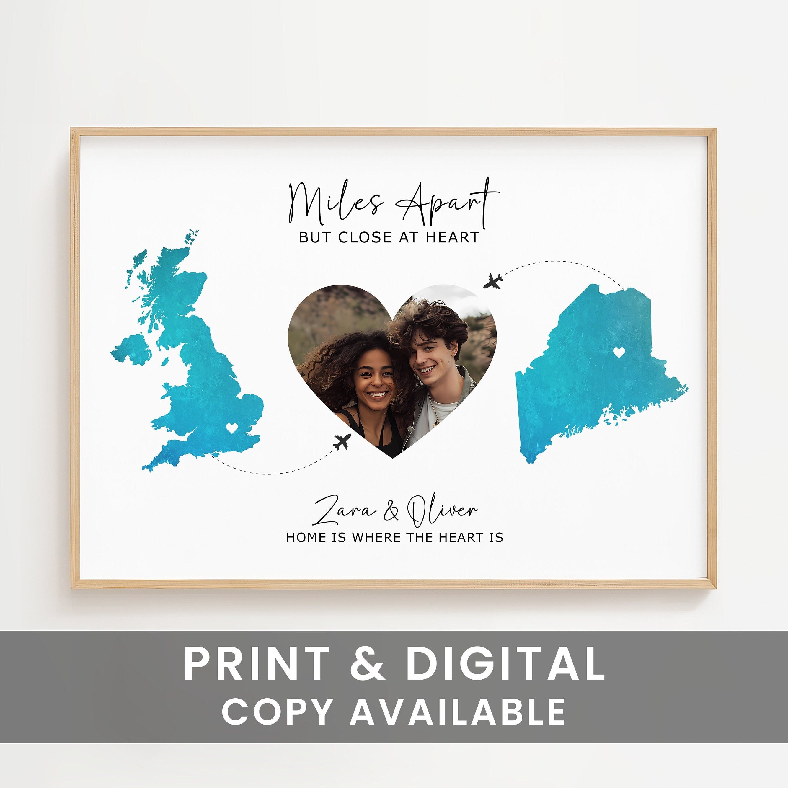 Long Distance Relationship Personalised Photo Gift, Miles Apart Close At Heart, Boyfriend Girlfriend Gift, Memorable Sentimental Friendship