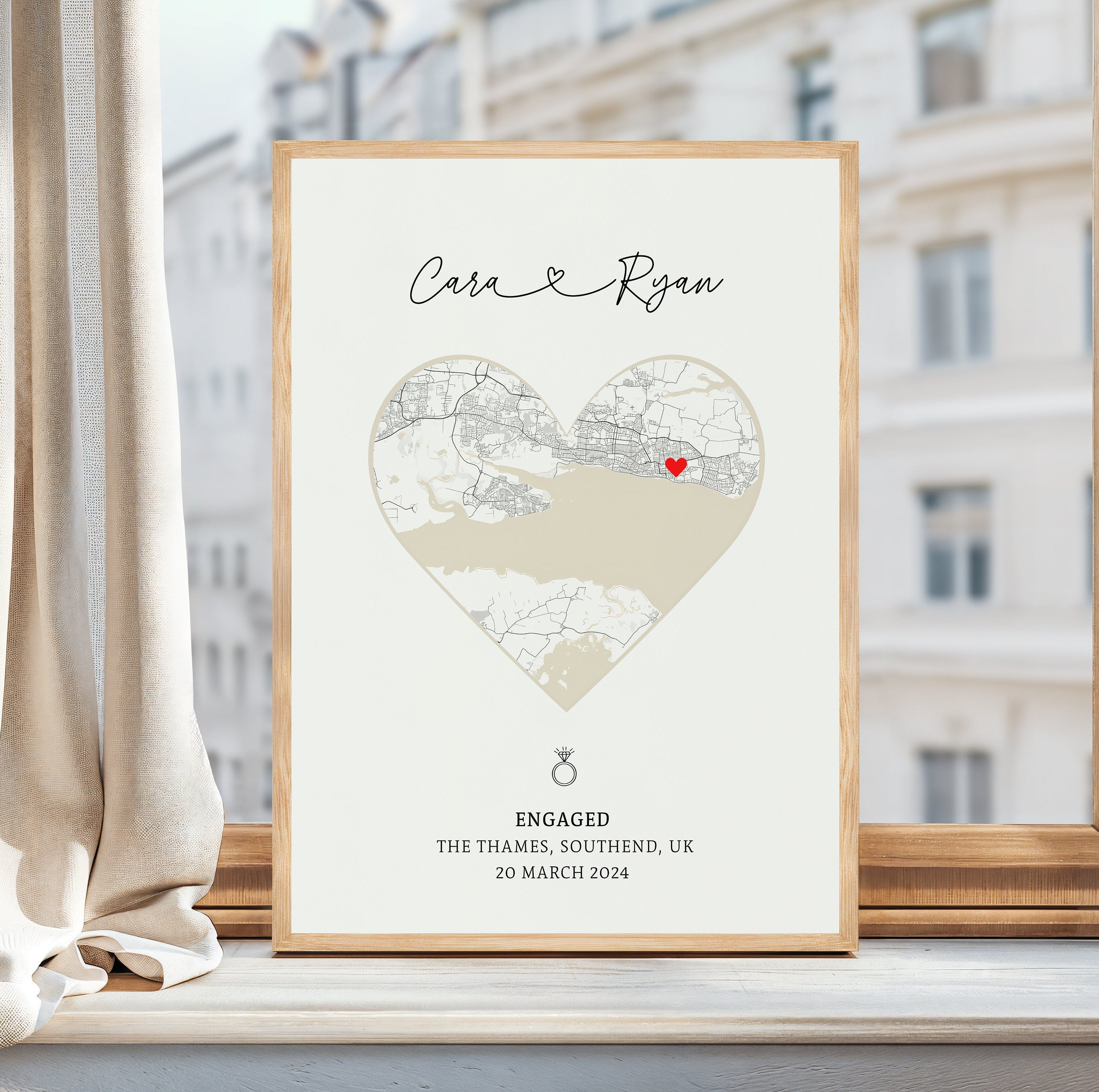 Engagement Gift, Gift For Engagement, Gift For Engaged Couple, Personalised Map Print, Engagement Gift For Her - Digital File