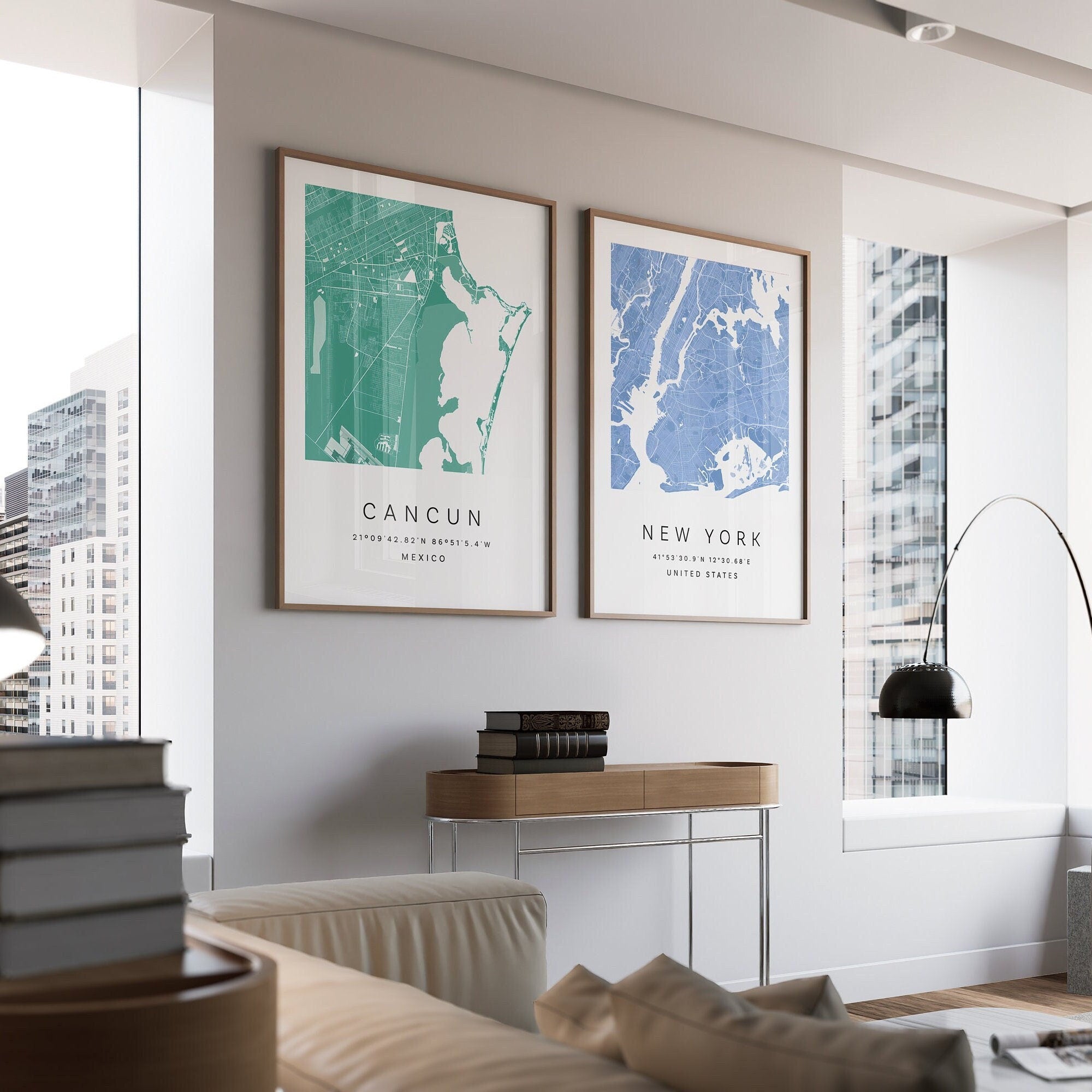 Set of 2 Custom Maps, Any Location, Personalized Wall Map, Personalised City Map Poster, Custom Wall Posters - Digital File