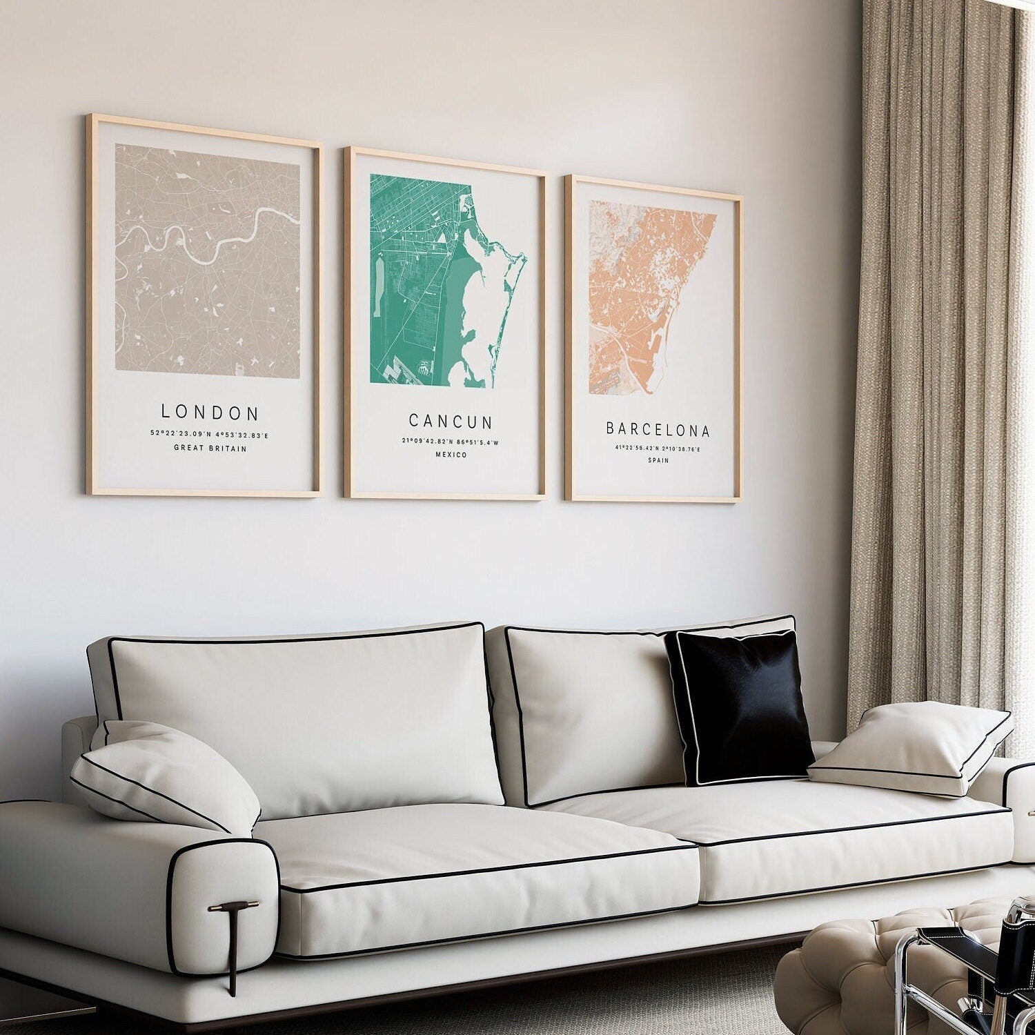 Set of 3 Custom Maps, Any Location, Personalized Wall Map, Personalised City Map Poster, Custom Wall Posters - Digital File