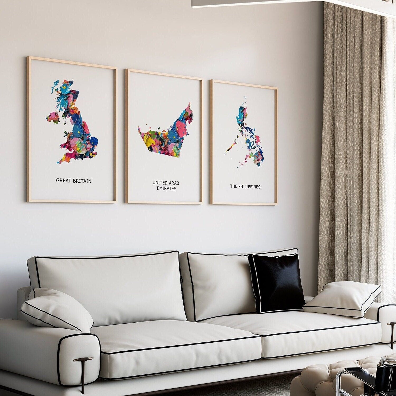 Set of 3 Maps - Any Three Countries, Custom Wall Art Map Prints, New Home Gift, Fathers Day Gift, Leaving Country Gift - Digital File