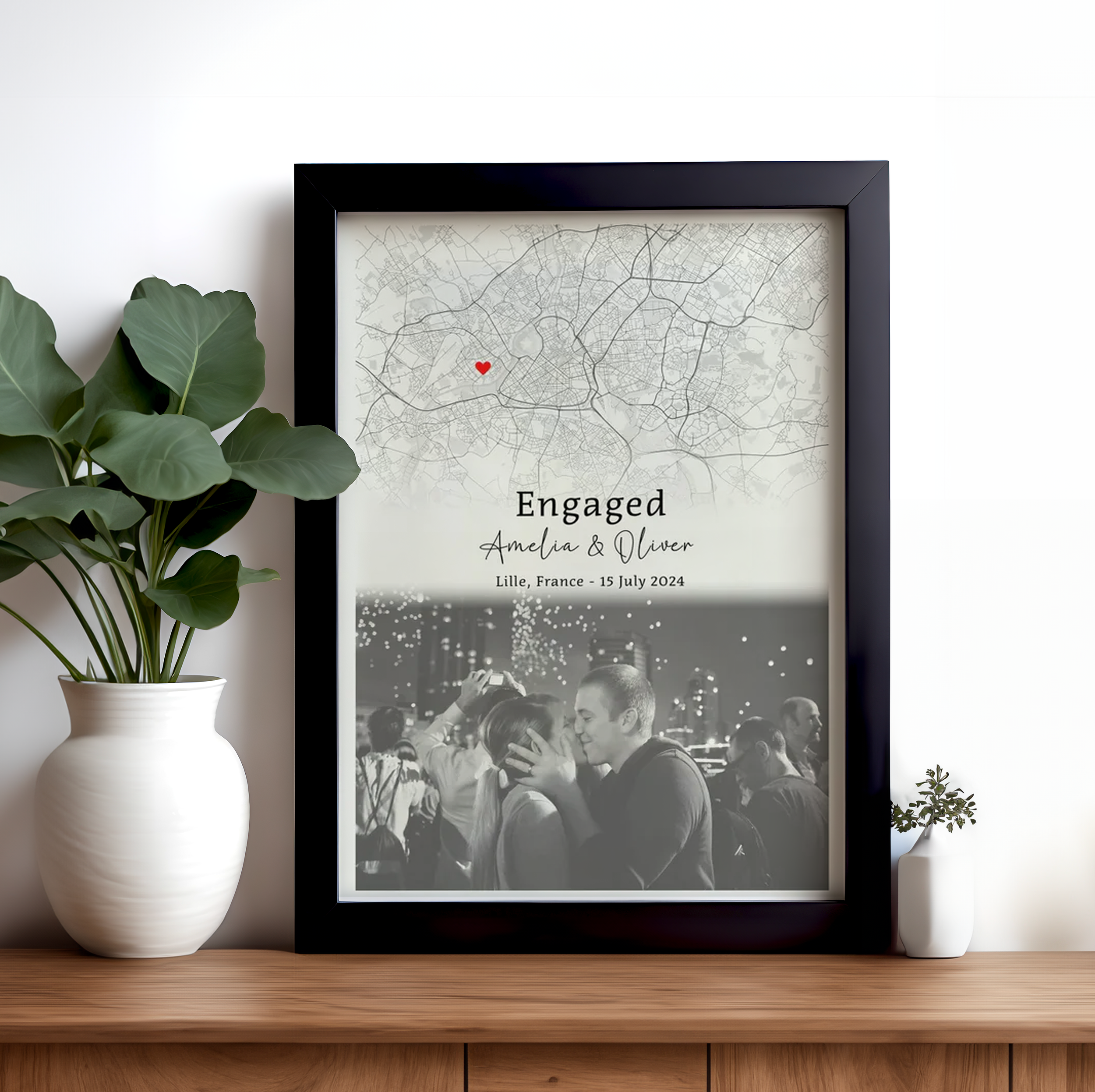 Engagement Print, Engagement Image & Map Print, Gift For Engaged Couple, Personalised Map Print, Engagement Gift For Her, Engagement Poster